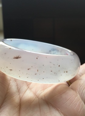 巴西纯天然满天星黑色水草白原石冰透玛瑙手镯加宽加厚女款礼65