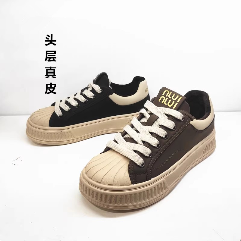 商场休闲厚底圆头女老爹鞋真皮