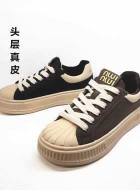 商场休闲厚底圆头女老爹鞋真皮