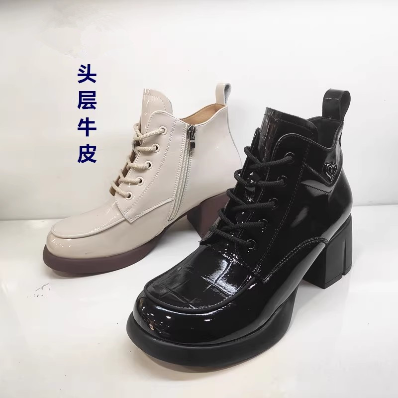 马丁靴薄绒耐磨橡胶漆皮女靴真皮