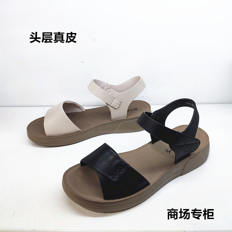 夏季新款真皮软底平底凉鞋妈妈鞋