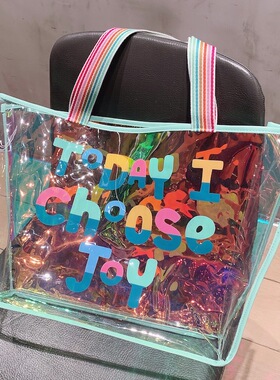 镭射沙滩包果冻包游泳包大容量透明包包单肩包女防水大包定制