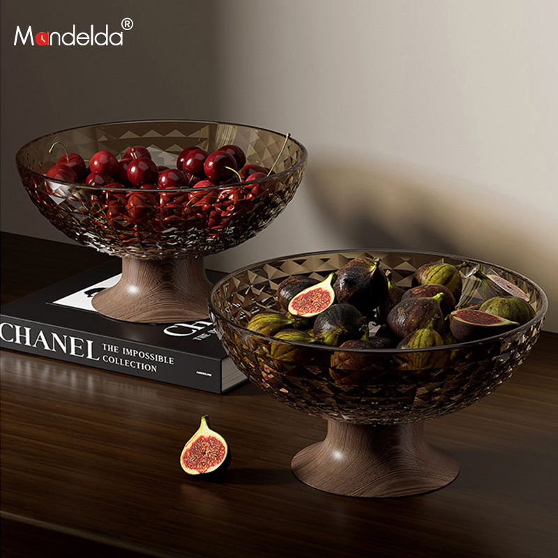 满得达果盘高级感轻奢客厅茶几大容量零食干果盘可沥水高脚水果盘