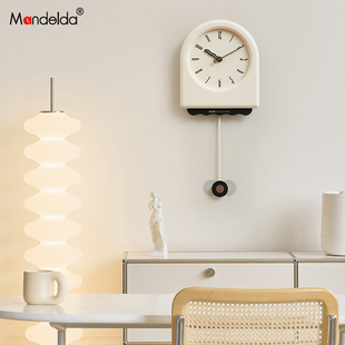 Mandelda免打孔现代简约挂钟客厅奶油风网红摆钟餐厅艺术时钟挂表