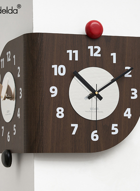 Mandelda免打孔双面转角挂钟2025新款客厅简约拐角创意时钟表挂墙