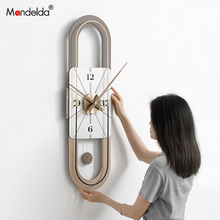 Mandelda客厅装 饰画免打孔钟表轻奢餐桌背景墙挂钟现代高档时钟