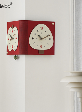 Mandelda免打孔简约创意双面钟表客厅挂钟现代拐角钟挂墙转角时钟