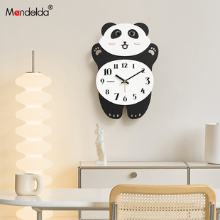 Mandelda免打孔创意熊猫挂钟家用客厅2025新款 钟表简约大气时钟