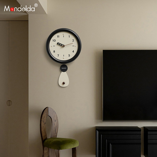 Mandelda免打孔中古风挂钟客厅家用轻奢大气创意简约时钟表挂墙