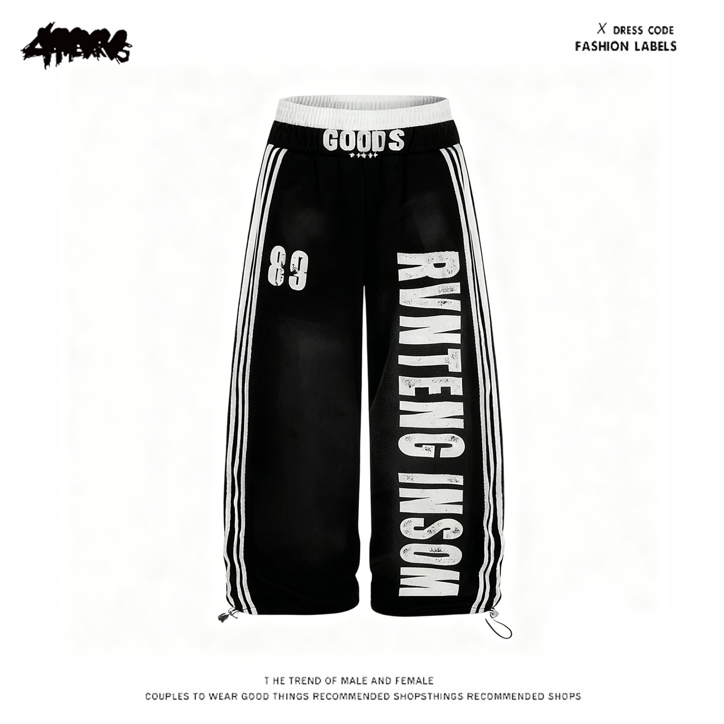 美式街头风字母印花卫裤女Y2K宽松双腰头直筒长裤黑色运动休闲裤