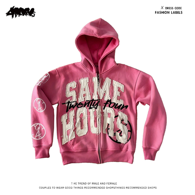 y2k hoodie~美式嘻哈风字母印花连帽卫衣男女潮牌街头风拉链外套