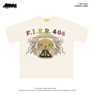 重磅短袖 404 美式 冥想碰瓷计划 T恤男女宽松潮牌圆领上衣棉 灵修