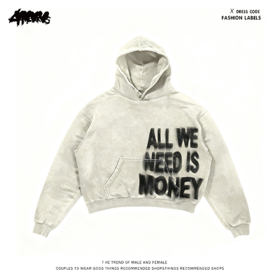 y2k hoodie美式嘻哈风做旧字母印花连帽卫衣男女中性风百搭套头衫