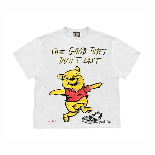 Мультяшная футболка, с медвежатами, в американском стиле, круглый воротник, оверсайз