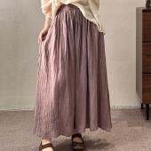 文艺复古半身裙百搭松紧腰裙子 苎麻莱赛尔新款 半自由 扎染做旧