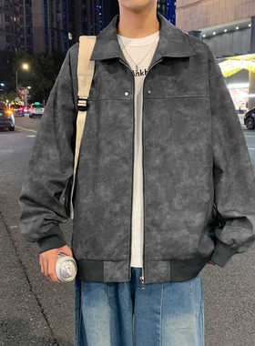 OCW潮牌 美式复古机车夹克男2024春秋新款青少年学生雪花绒外套男