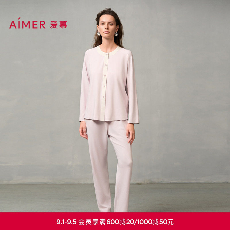 爱慕24AW海藻家居服睡衣女秋冬圆领开襟长袖长裤分身套装AM46A291图片
