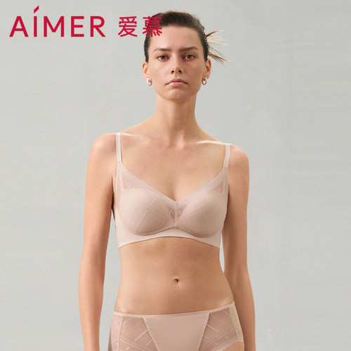 爱慕浅夏内衣女无钢圈中厚模杯隐孔小胸聚拢蕾丝文胸AM179381