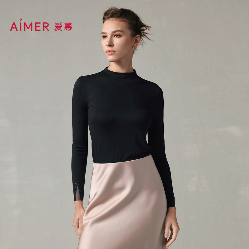爱慕高莫真丝保暖内衣女24秋冬小高领含真丝长袖打底上衣AM72A272