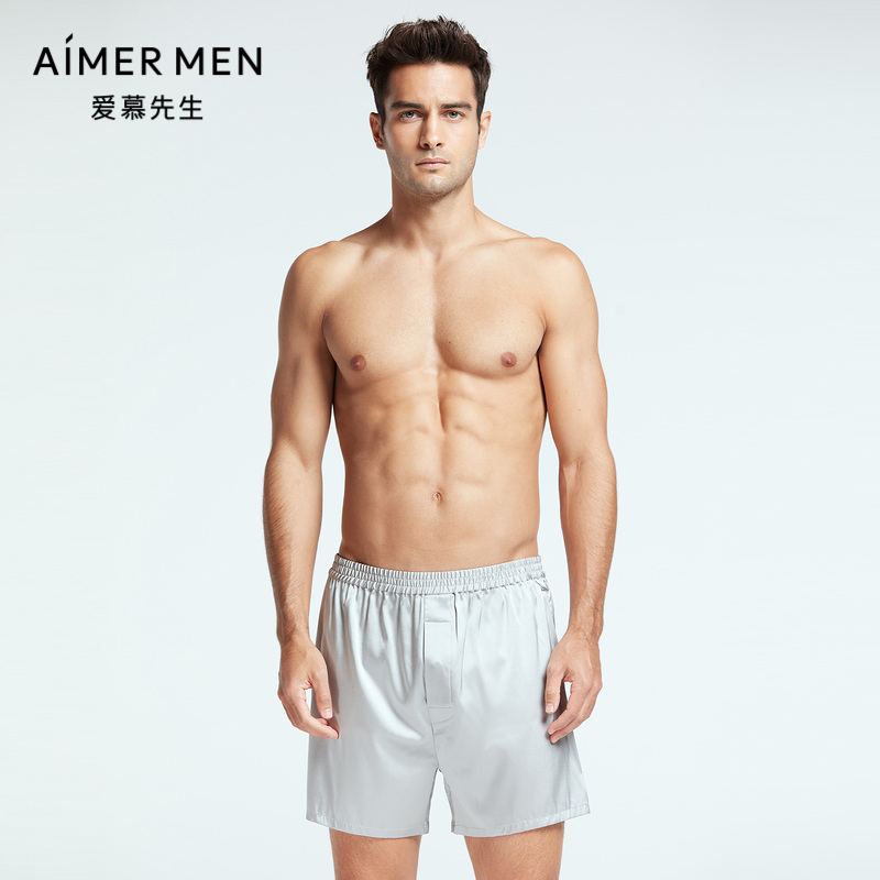 爱慕先生家居男22SS真丝家居薄款桑蚕丝春季四角短裤NS42F662