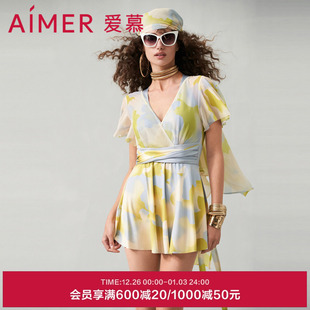 爱慕半夏清光女士春夏性感连体带袖 泳衣AM689752 裙式