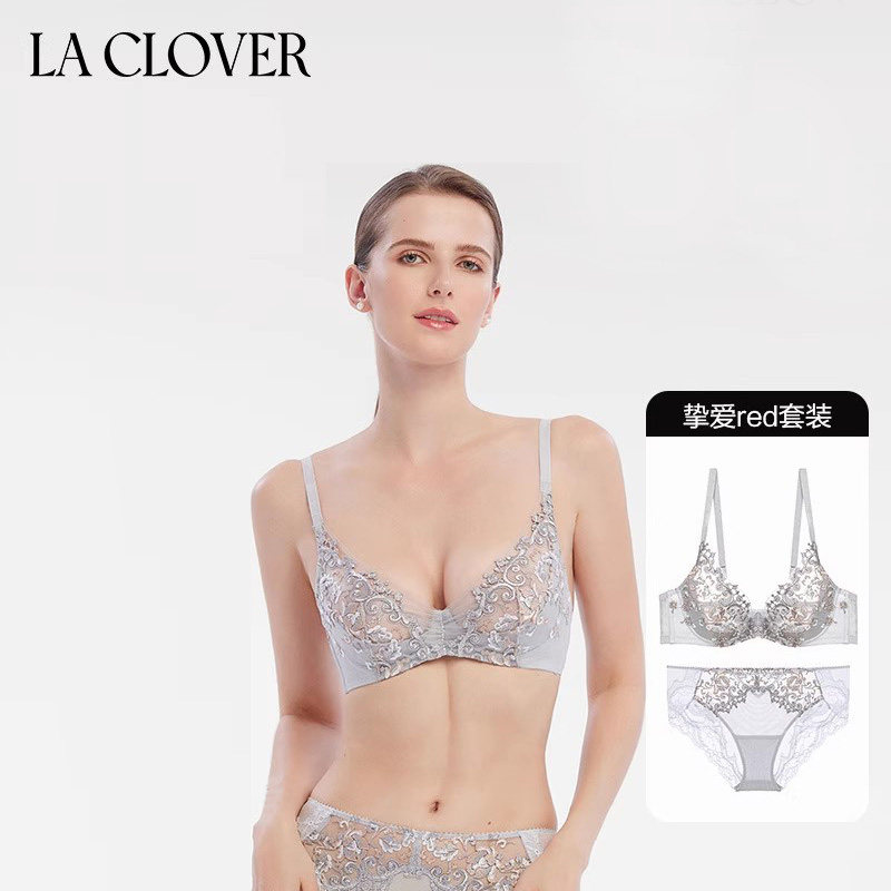 【套装】LACLOVER兰卡文经典薄款大胸显小内衣内裤女性感挚爱red