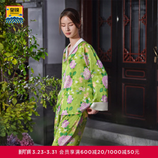 爱慕皇锦睡衣女真丝开襟长袖 金玉满堂HJ21566 分身套装