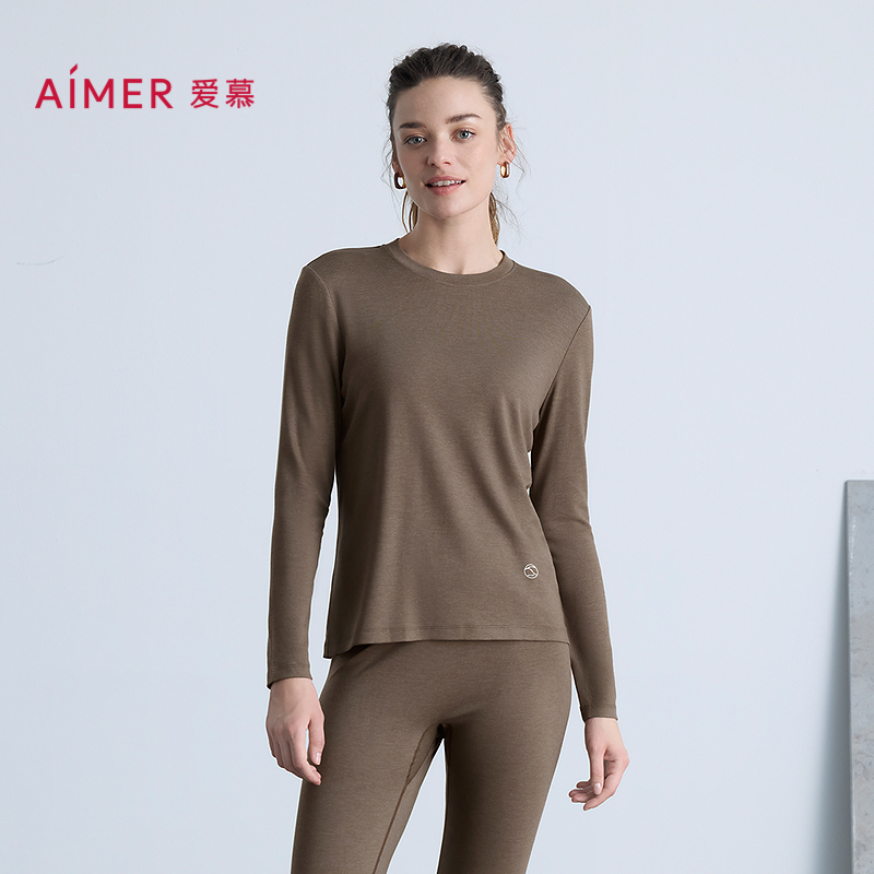 爱慕25秋冬海藻暖衣女士小圆领长袖打底保暖秋衣上衣AM72B791