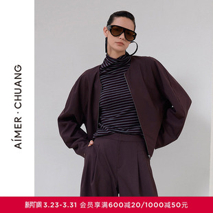 AIMER 短外套CA811971 CHUANG无尘2秋冬女士含羊毛休闲圆领长袖