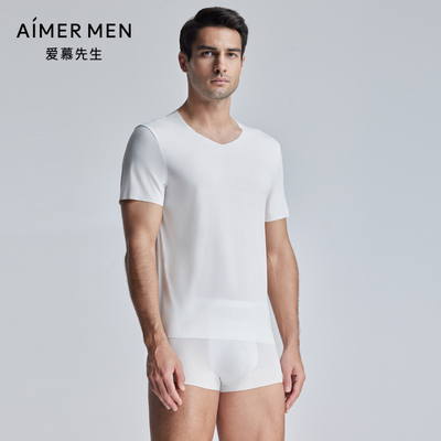 【舒爽柔软打底】爱慕先生24SSU-COOLV领短袖家居男士NS12K751