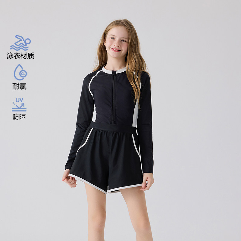 爱慕少女竞速畅游少女耐氯防晒长袖短裤连体泳衣AJ167M061