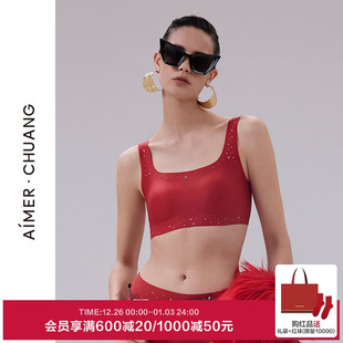 AIMER 舒适文胸红色CA172101 CHUANG瑶光2内衣女方领无钢圈背心式