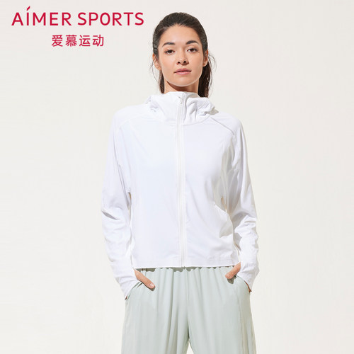 爱慕运动女士夏季薄款带帽拉链长袖外套防晒衣AS144R61