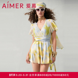 爱慕半夏清光女士春夏性感连体带袖 泳衣AM689752 裙式