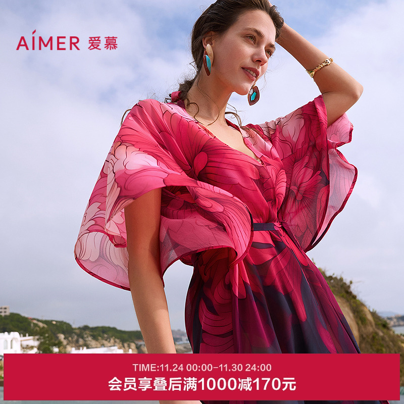 爱慕25夏女士花颜沙滩海边温泉轻薄性感外披上衣AM60A901