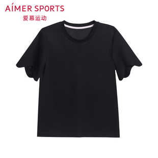 T恤AS143R21 口圆领套头短袖 爱慕夏季 女小白T恤棉质不规则波浪边袖