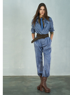 爱慕 CHUANG24调性22真丝牛仔印花直筒长裤CA821312裤子真丝