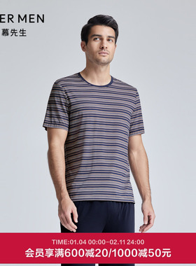 爱慕先生24SS条纹情怀睡衣男春夏可外穿圆领套头短袖家居NS41K961