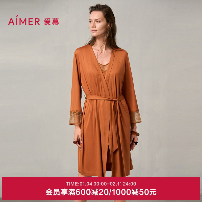 爱慕梦远星河睡衣女24秋冬薄款蕾丝晨袍莫代尔睡袍家居服AM48A041,女士内衣/男士内衣/家居服,睡袍/浴袍,淘宝优惠券,粉丝福利购,淘宝优惠卷