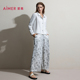 睡衣分身套装 爱慕25秋冬印花家居女士翻领开衫 长袖 AM46D122