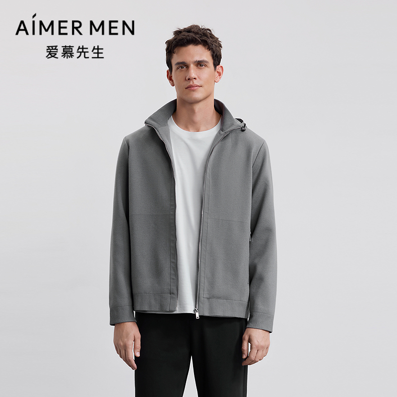 爱慕先生25秋冬轻商旅系列男士含羊毛带帽拉链外套上衣NS81M803