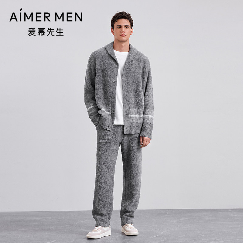 爱慕先生商场同款男士睡衣冬半边绒加厚保暖家居服套装NS43M861