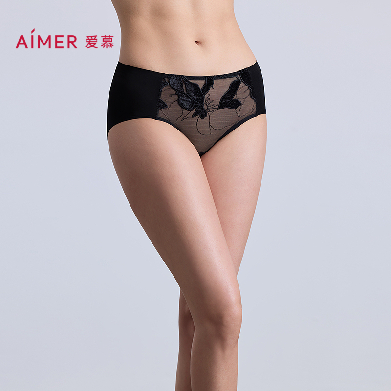 爱慕菲影内裤女红色棉质里裆性感蕾丝中腰平角裤AM23C381