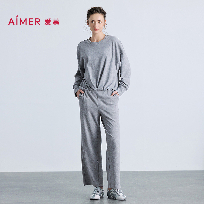 爱慕25秋冬1号舒适服睡衣女圆领套头可外穿家居分身套装AM46B711
