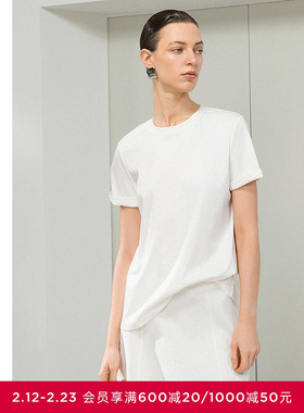 AIMER CHUANG春夏不染2女士棉质双面布圆领短袖T恤上衣CA721792