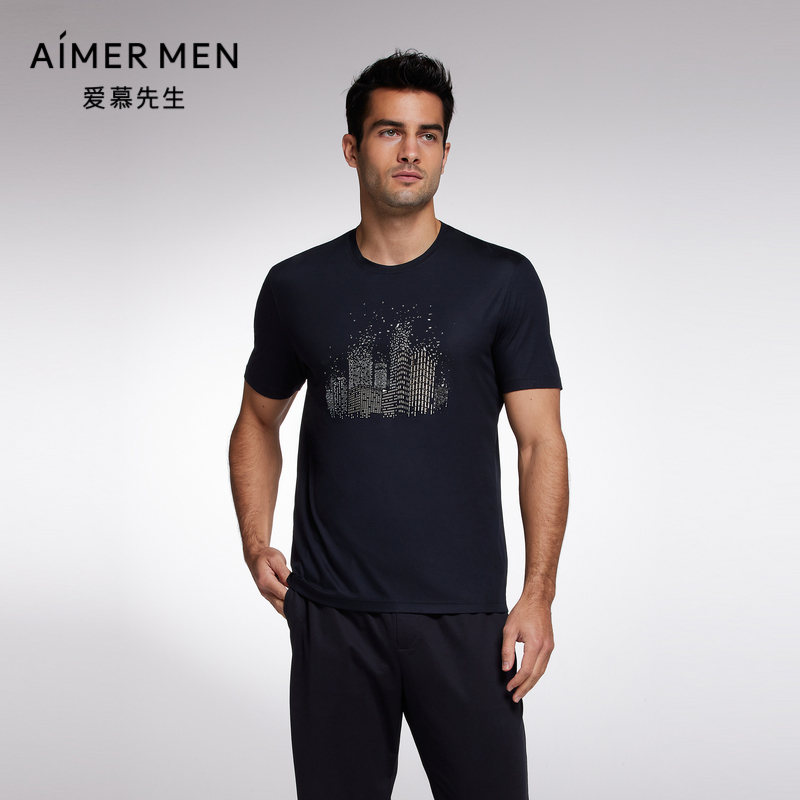 爱慕先生22SS限量创意T恤夏季薄莫代尔男士外穿圆领短袖NS81F752