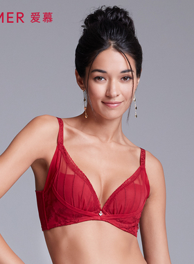 爱慕美体内衣女小胸聚拢显大加厚水袋杯性感蕾丝红色文胸AD14431