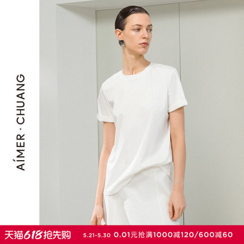 AIMER CHUANG春夏不染2女士棉质双面布圆领短袖T恤上衣CA721792