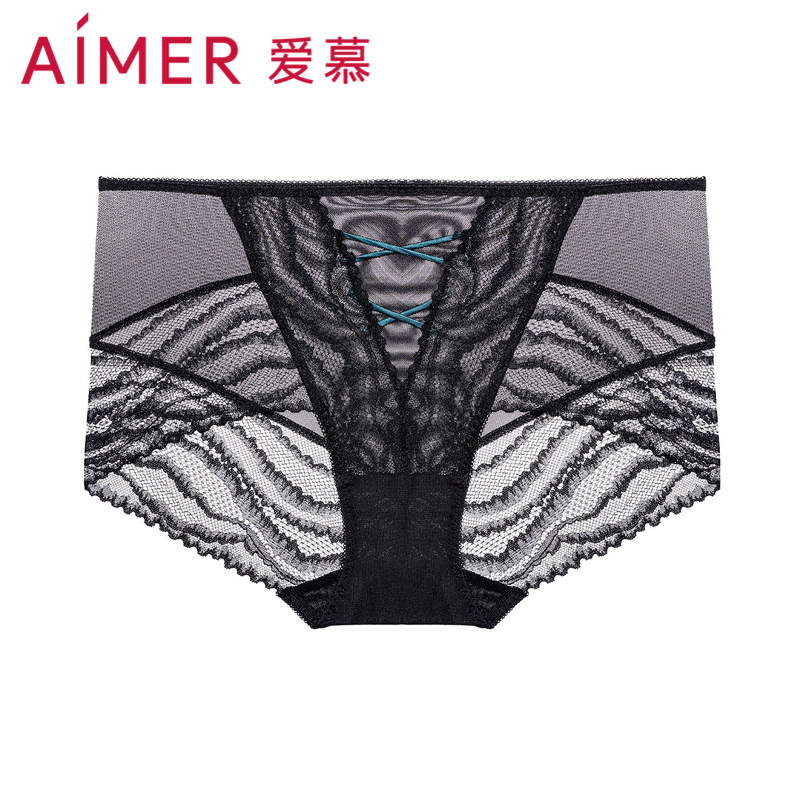 爱慕女士性感黑色内裤轻薄浪漫蕾丝中腰平角裤AM238751图片