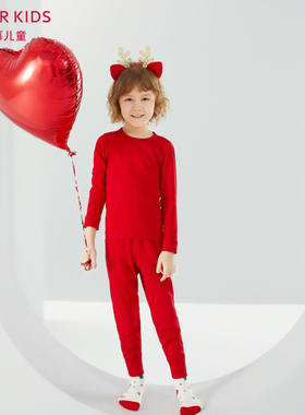 爱慕儿童男女童红色本命年中厚款保暖秋衣AK3724431秋裤AK3734431